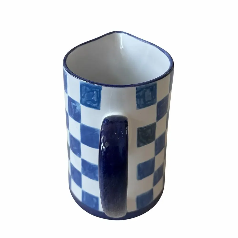 NEW Mackenzie Childs Indigo Check Pitcher 1.75 Qt Stoneware
